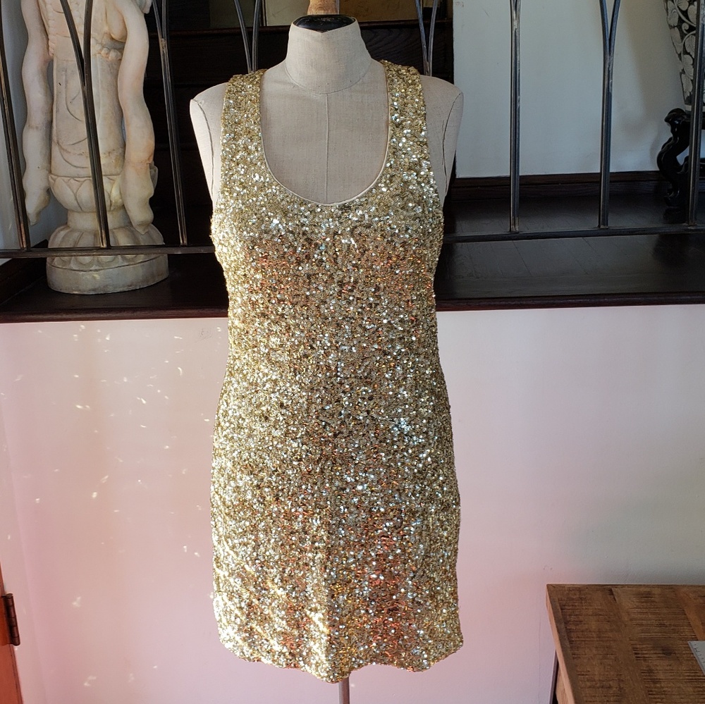 Gold Sequined Alice + Olivia Minidress L